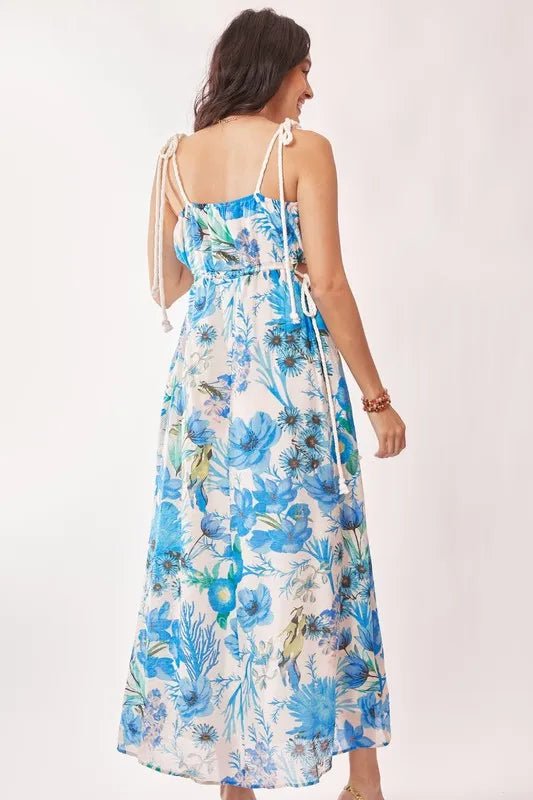 Davi & Dani Tropical Boho Printed Detail Cut Out Maxi Dress - Blu Lotus Boutique