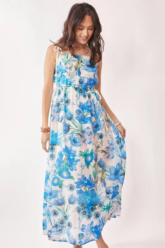 Davi & Dani Tropical Boho Printed Detail Cut Out Maxi Dress - Blu Lotus Boutique