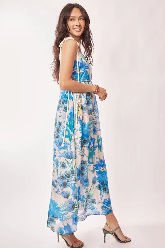 Davi & Dani Tropical Boho Printed Detail Cut Out Maxi Dress - Blu Lotus Boutique