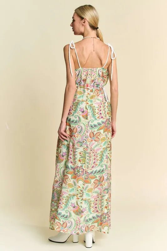 Davi & Dani Tropical Boho Printed Detail Cut Out Maxi Dress - Blu Lotus Boutique