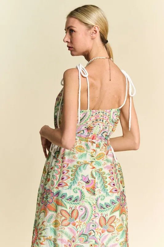 Davi & Dani Tropical Boho Printed Detail Cut Out Maxi Dress - Blu Lotus Boutique