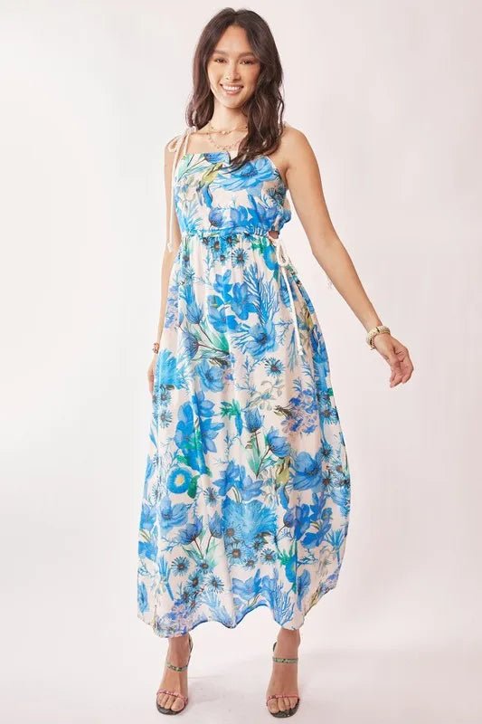Davi & Dani Tropical Boho Printed Detail Cut Out Maxi Dress - Blu Lotus Boutique
