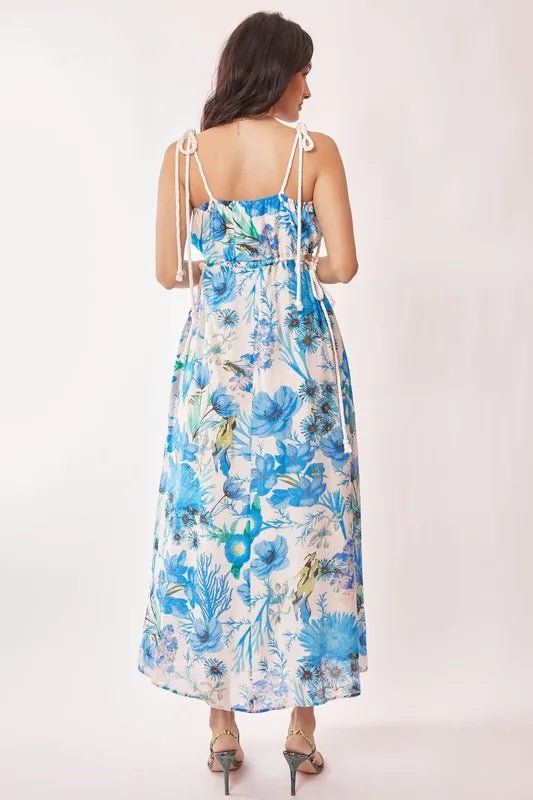 Davi & Dani Tropical Boho Printed Detail Cut Out Maxi Dress - Blu Lotus Boutique