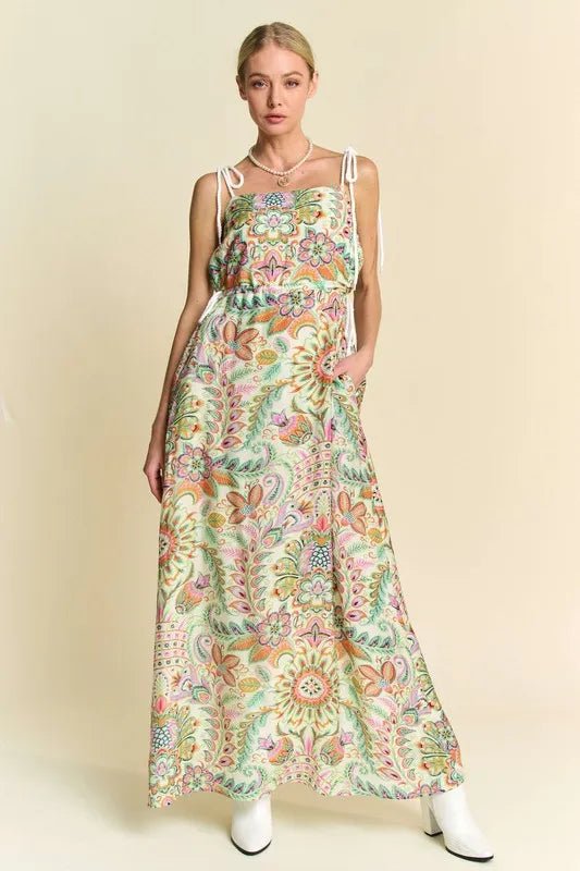Davi & Dani Tropical Boho Printed Detail Cut Out Maxi Dress - Blu Lotus Boutique
