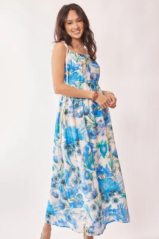 Davi & Dani Tropical Boho Printed Detail Cut Out Maxi Dress - Blu Lotus Boutique