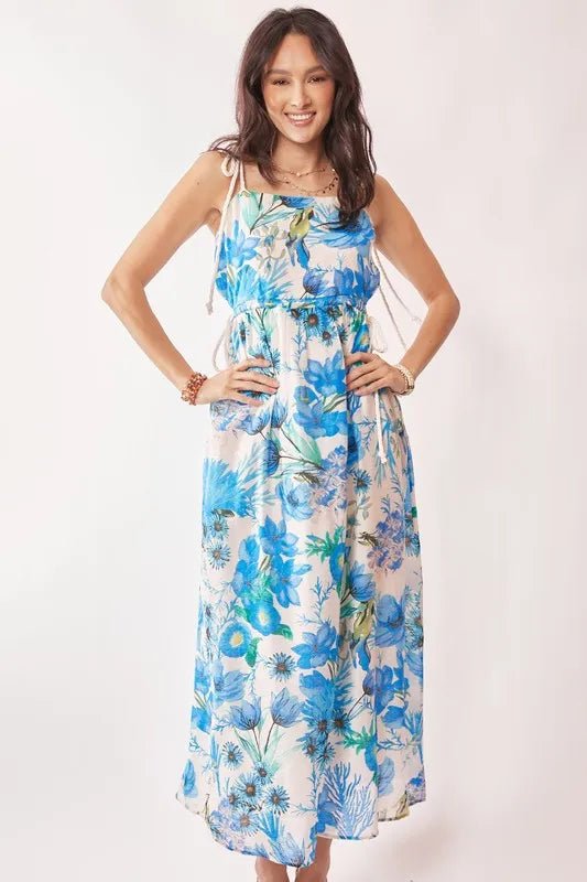 Davi & Dani Tropical Boho Printed Detail Cut Out Maxi Dress - Blu Lotus Boutique