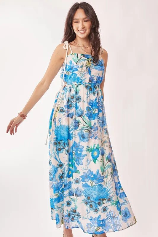 Davi & Dani Tropical Boho Printed Detail Cut Out Maxi Dress - Blu Lotus Boutique