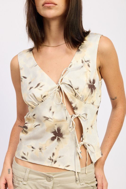DEEP V NECK FLORAL BIAS TOP - Blu Lotus Boutique