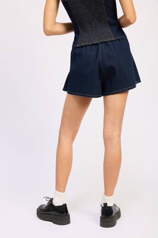 DENIM SKORT WITH ELASTIC WAISTBAND - Blu Lotus Boutique