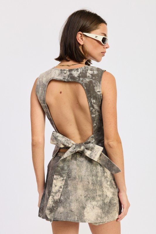 DENIM TANK TOP OPEN BACK TIE - Blu Lotus Boutique