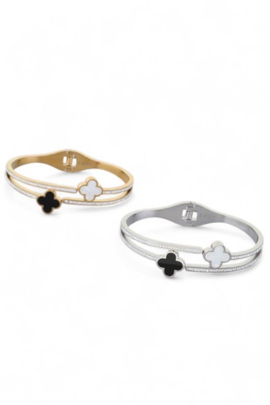 Double Clover Stainless Steel Bangle - Blu Lotus Boutique