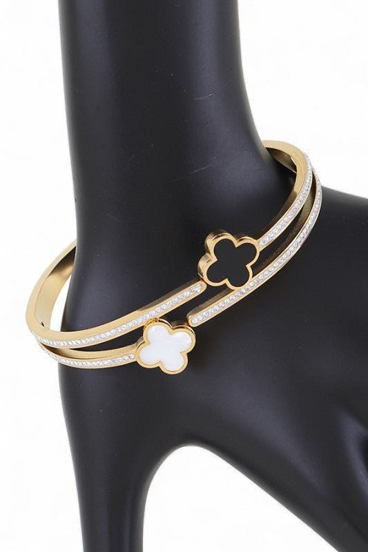 Double Clover Stainless Steel Bangle - Blu Lotus Boutique