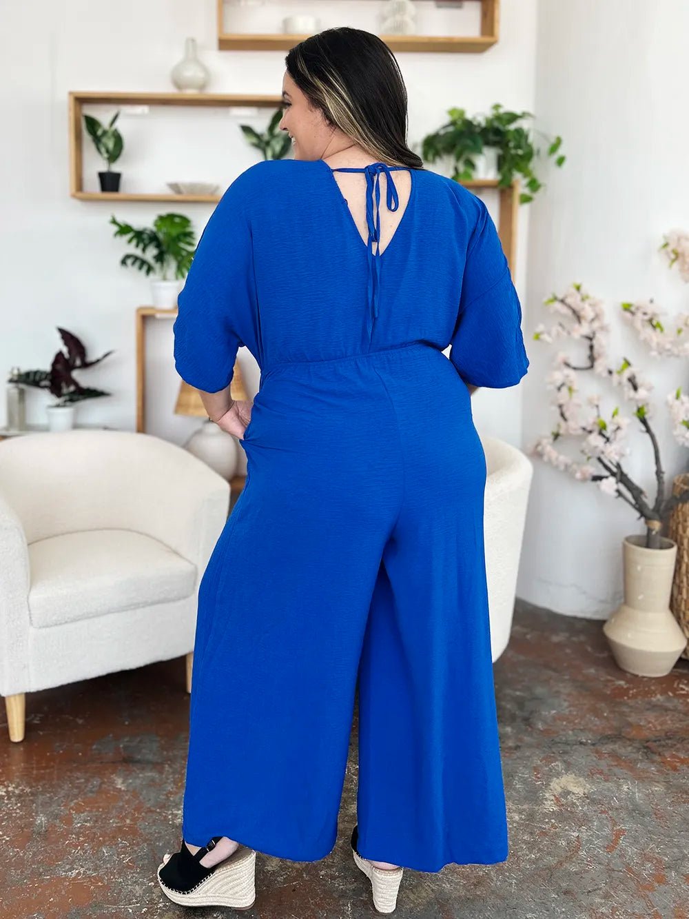Double Take Full Size Surplice Wide Leg Jumpsuit with Pockets - Blu Lotus Boutique