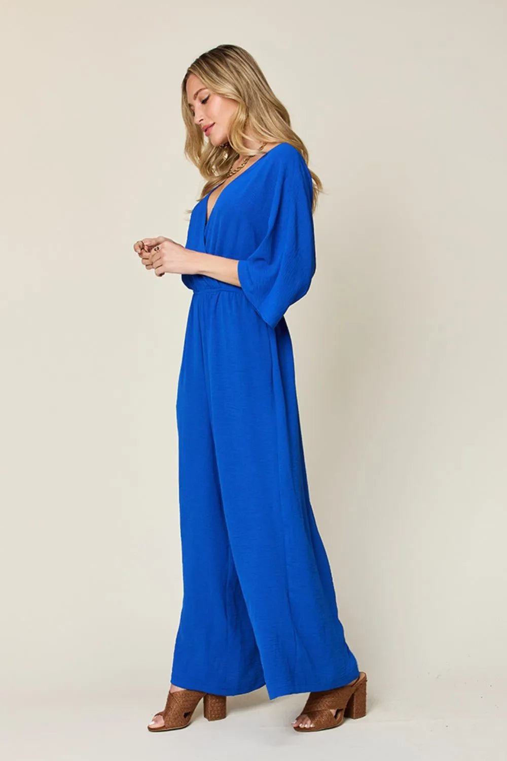 Double Take Full Size Surplice Wide Leg Jumpsuit with Pockets - Blu Lotus Boutique