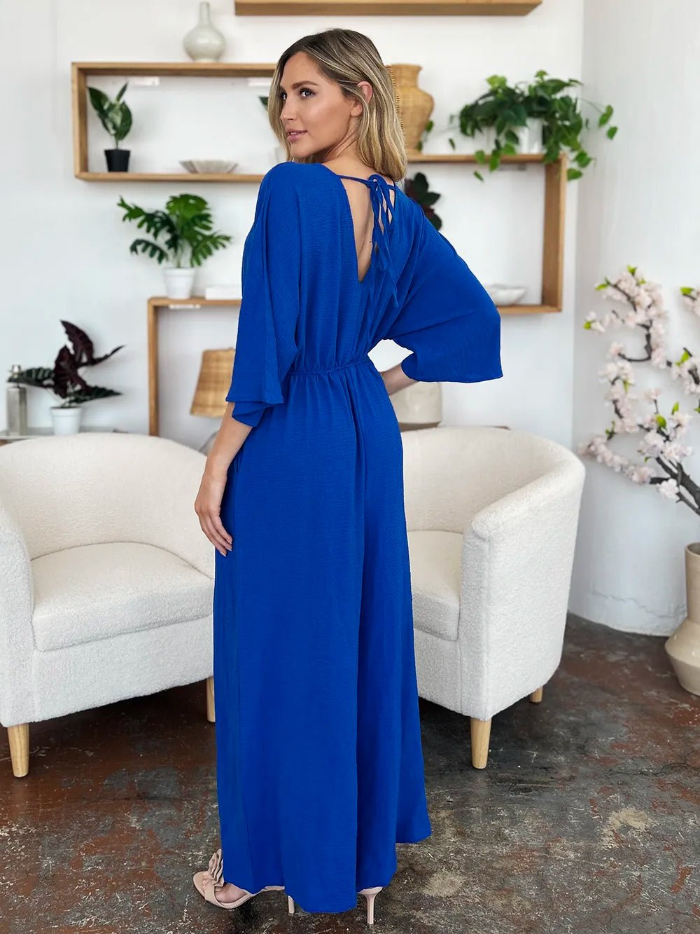 Double Take Full Size Surplice Wide Leg Jumpsuit with Pockets - Blu Lotus Boutique