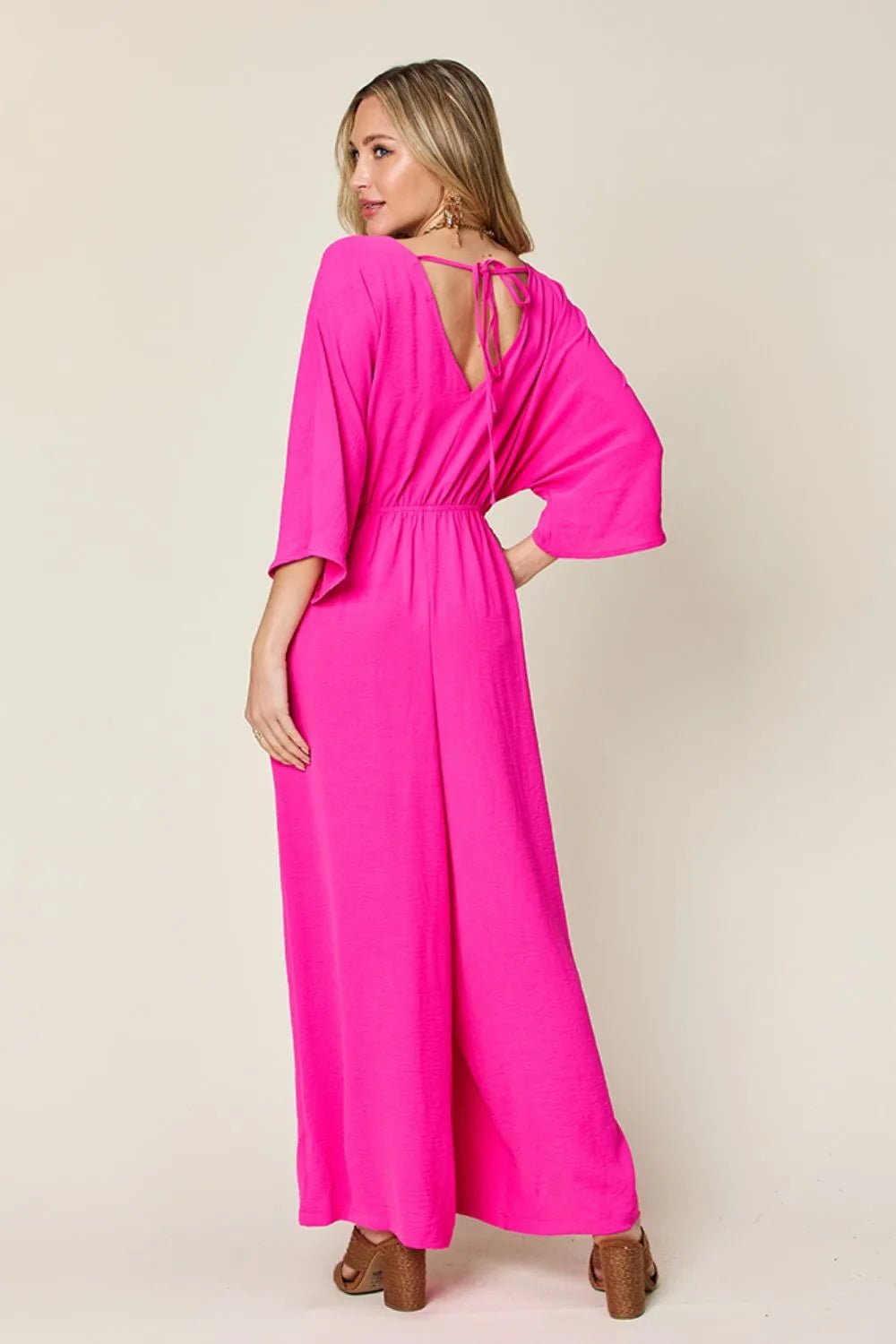 Double Take Full Size Surplice Wide Leg Jumpsuit with Pockets - Blu Lotus Boutique