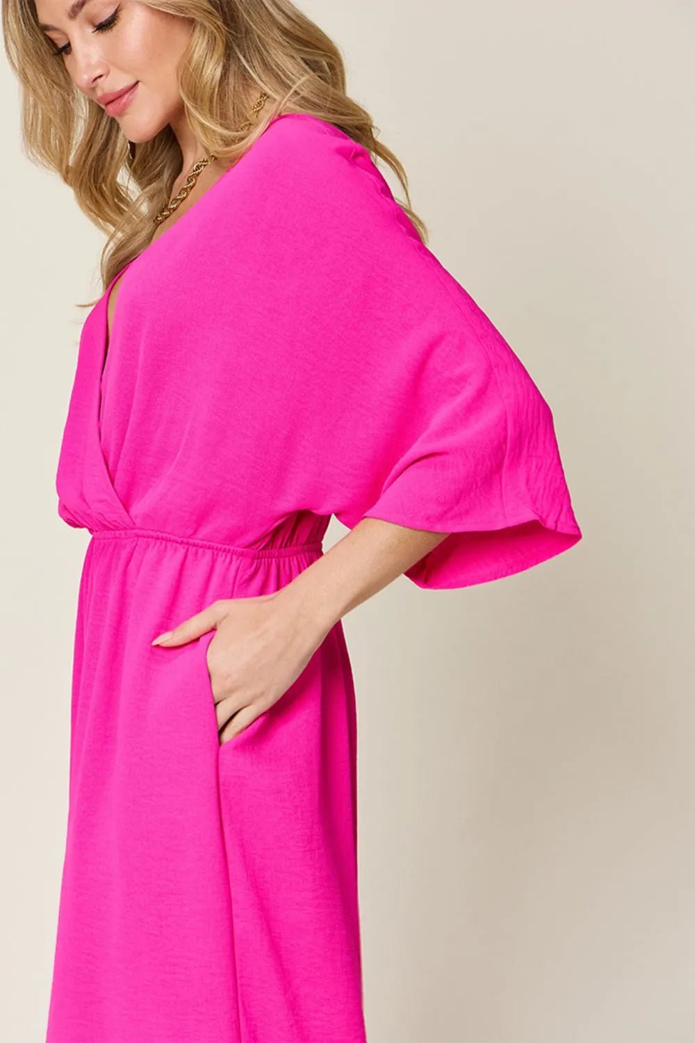 Double Take Full Size Surplice Wide Leg Jumpsuit with Pockets - Blu Lotus Boutique