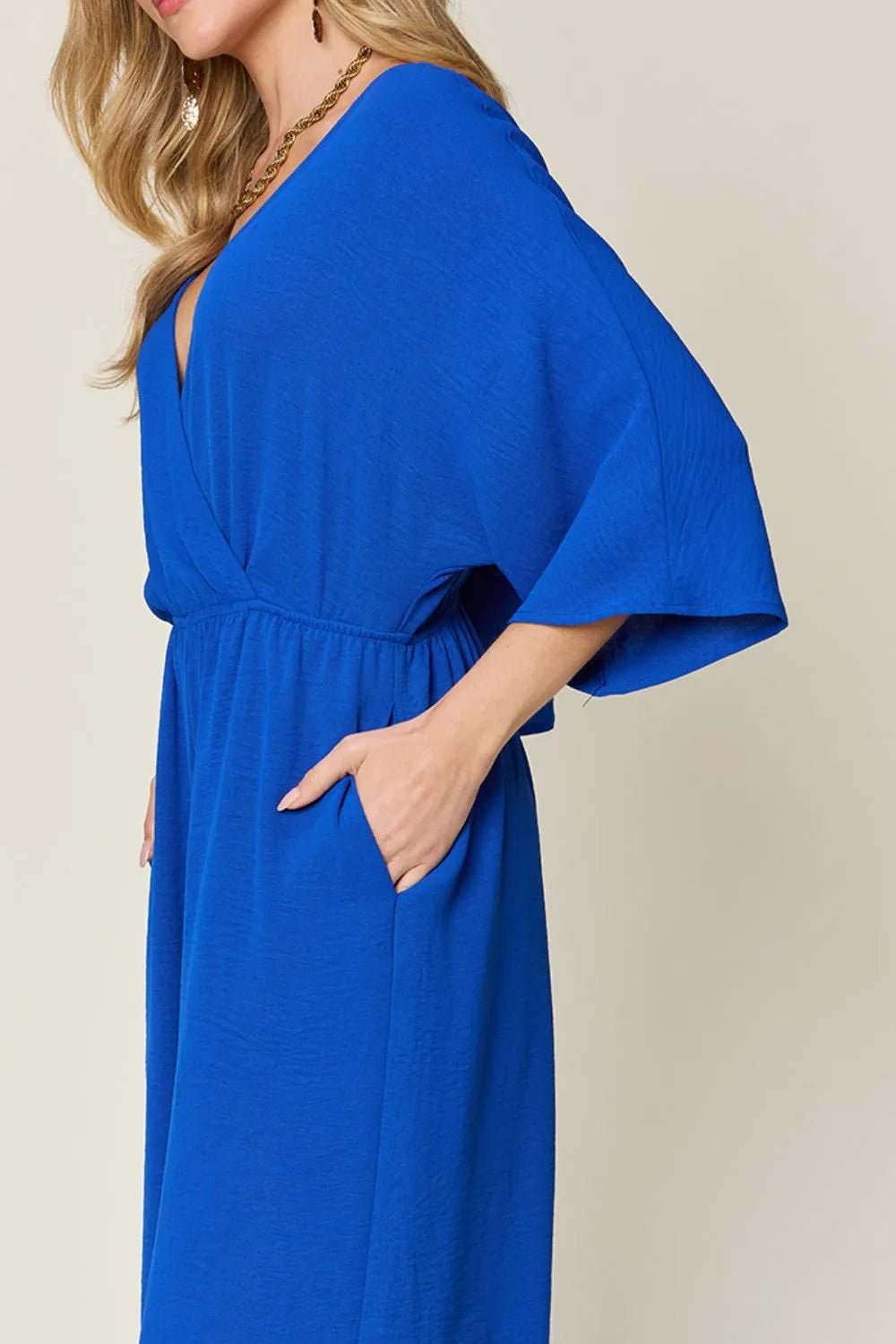 Double Take Full Size Surplice Wide Leg Jumpsuit with Pockets - Blu Lotus Boutique