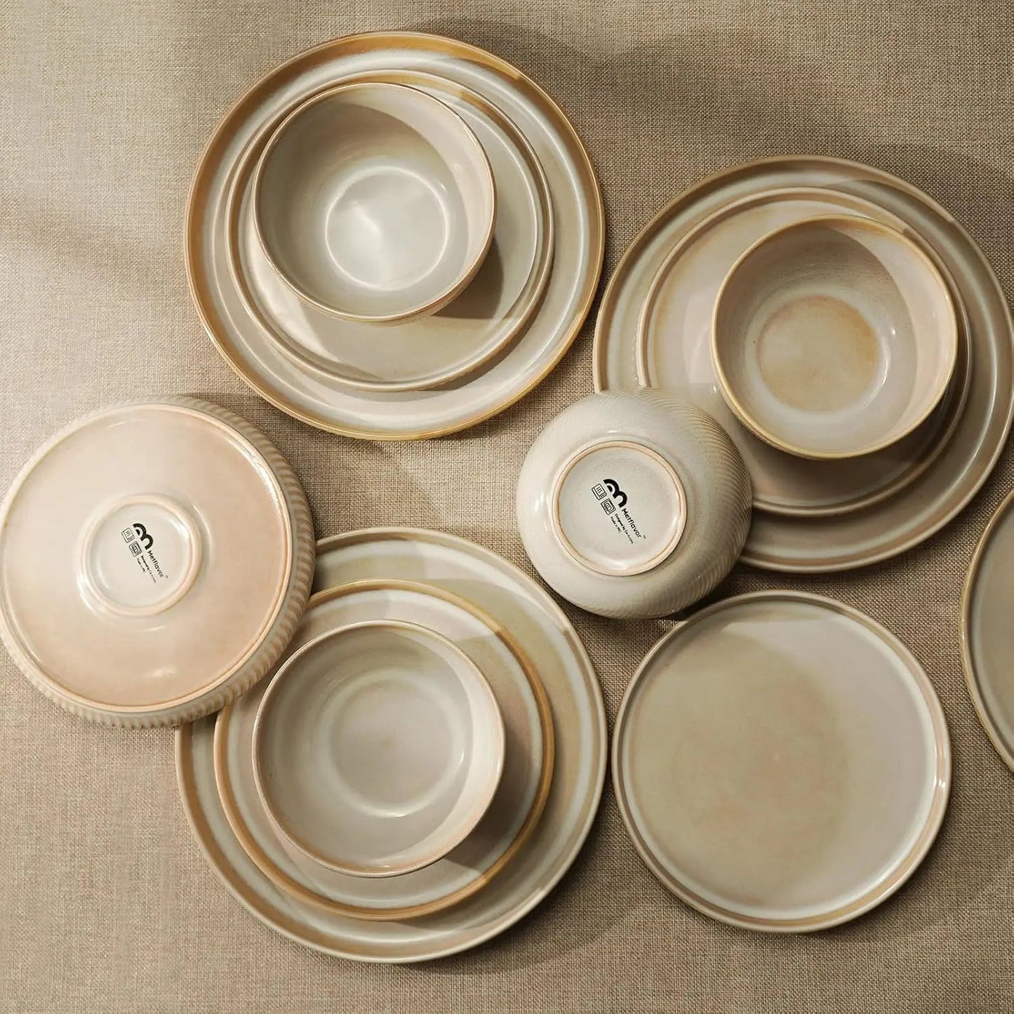 Earthsong Dinnerware Sets for 8, 24 - Piece Ceramic Plates and Bowls Set, Dishwasher and Microwave Safe Stoneware Dishes Set, Ribb - Blu Lotus Boutique