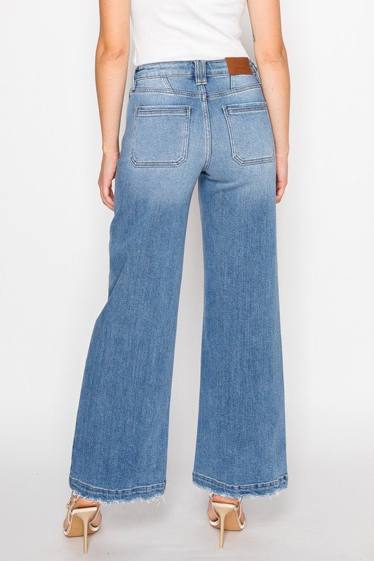 ECO FRIENDLY FABRIC HIGH RISE SLIM PALAZZO JEANS - Blu Lotus Boutique