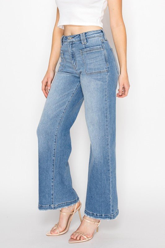 ECO FRIENDLY FABRIC HIGH RISE SLIM PALAZZO JEANS - Blu Lotus Boutique