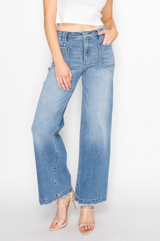 ECO FRIENDLY FABRIC HIGH RISE SLIM PALAZZO JEANS - Blu Lotus Boutique