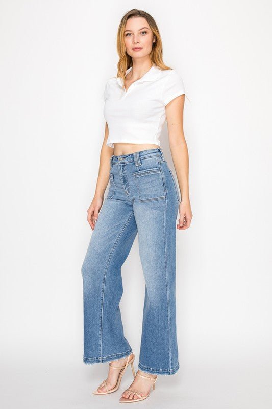 ECO FRIENDLY FABRIC HIGH RISE SLIM PALAZZO JEANS - Blu Lotus Boutique
