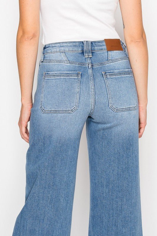 ECO FRIENDLY FABRIC HIGH RISE SLIM PALAZZO JEANS - Blu Lotus Boutique