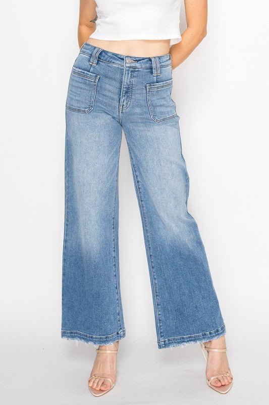 ECO FRIENDLY FABRIC HIGH RISE SLIM PALAZZO JEANS - Blu Lotus Boutique