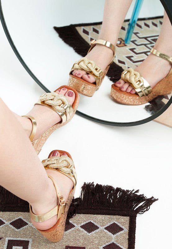 Emelda Chain Link Detail Wedge Sandals - Blu Lotus Boutique