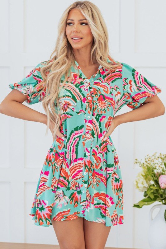Erin Lace - up High Waist Buttoned Mini Dress - Blu Lotus Boutique