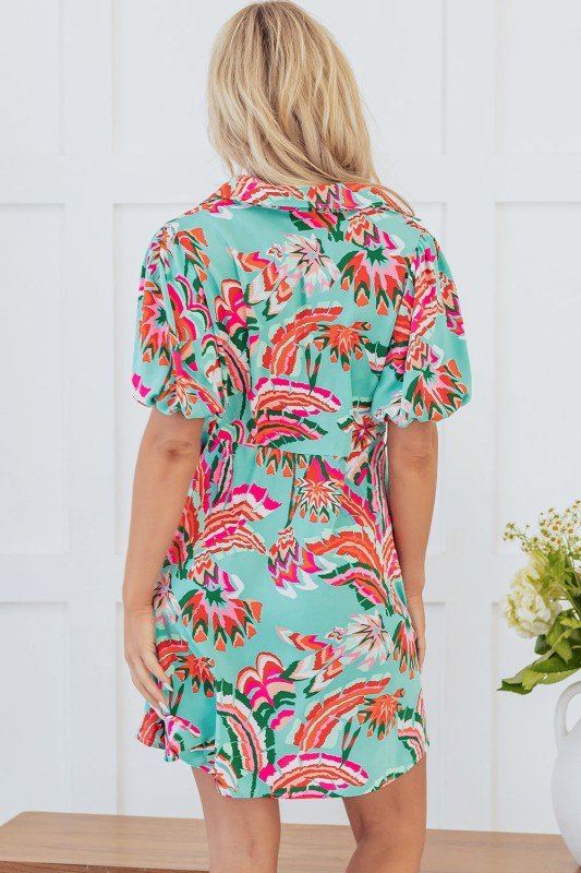 Erin Lace - up High Waist Buttoned Mini Dress - Blu Lotus Boutique