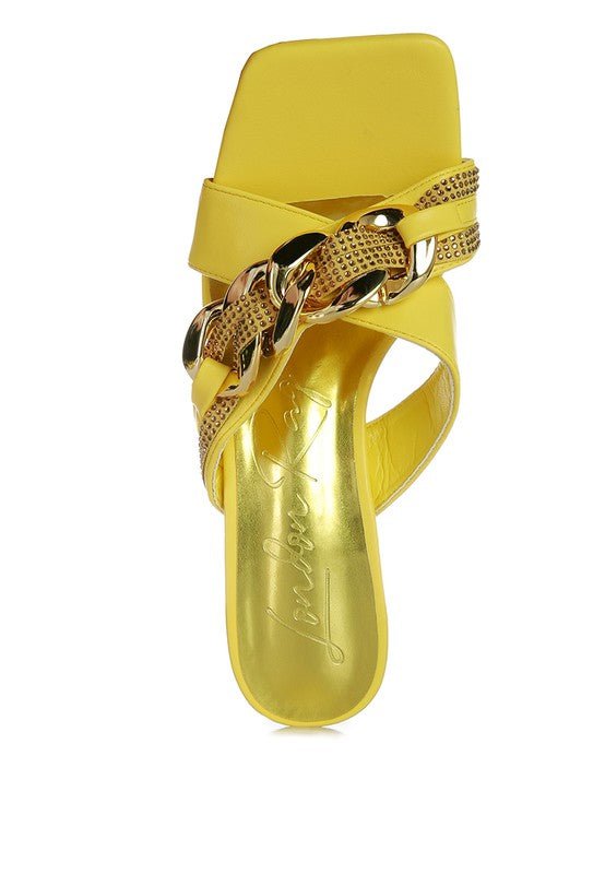 Evelane Metallic Chain Heeled Diamante Sandals - Blu Lotus Boutique