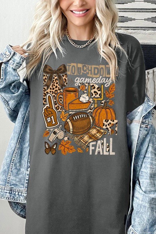 Fall Football Collage Graphic Heavy Cotton Tee - Blu Lotus Boutique