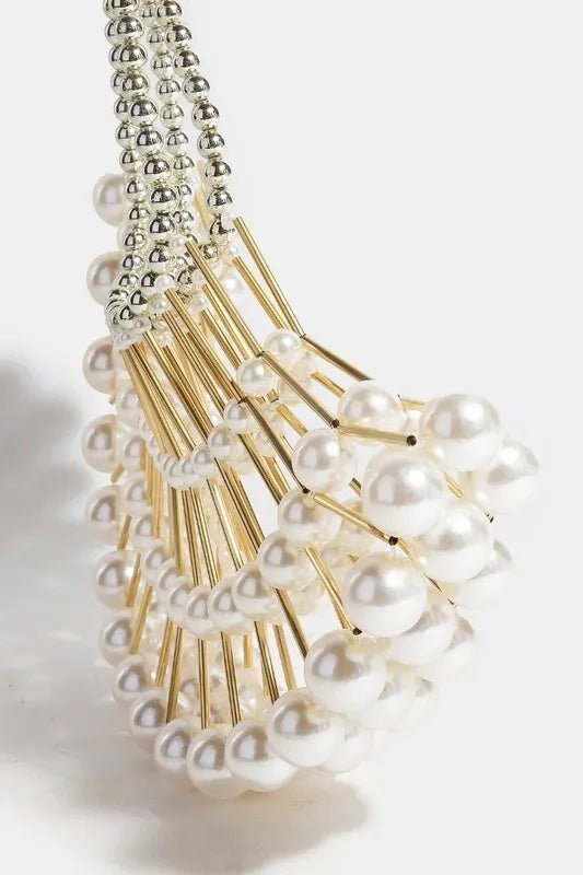 Fame Pearl and Metallic Tube Crescent Handbag - Blu Lotus Boutique