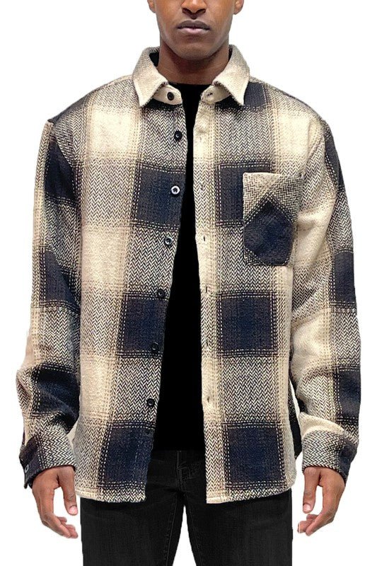 Flannel Shirt Jacket Checkered Plaid Shacket - Blu Lotus Boutique