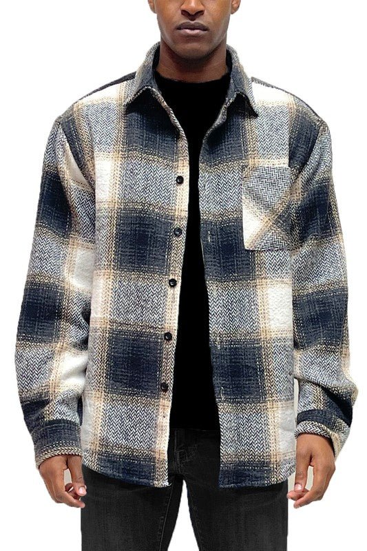 Flannel Shirt Jacket Checkered Plaid Shacket - Blu Lotus Boutique