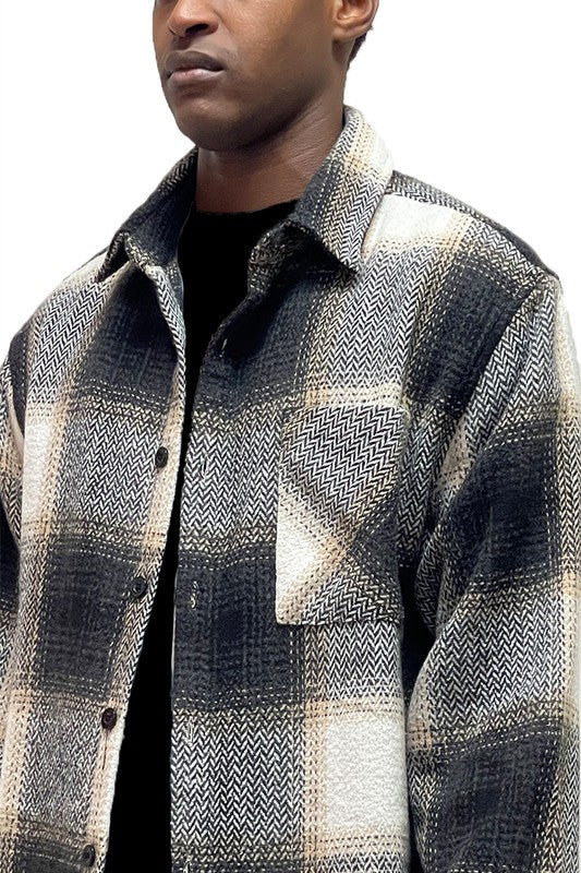 Flannel Shirt Jacket Checkered Plaid Shacket - Blu Lotus Boutique