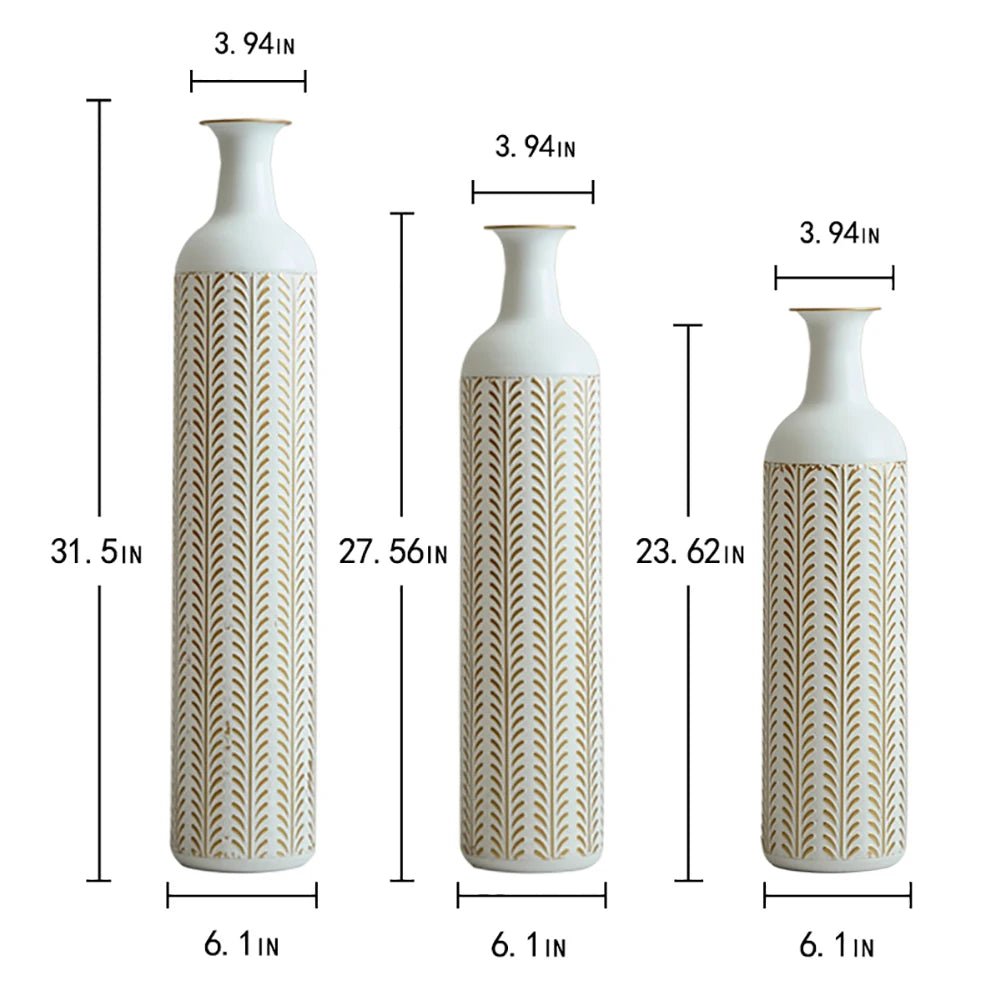 Floor Metal Vase 3 - piece Set, Modern Home Metal Decoration Drop - shaped Vase, Big Standing Vase For Living Room Corner Hallway - Blu Lotus Boutique