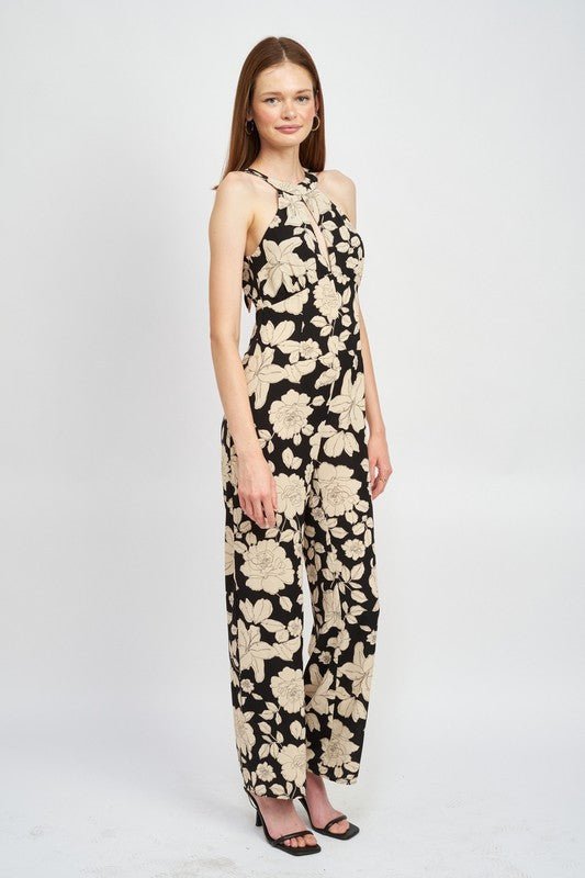 FLORAL HALTERNECK JUMPSUIT WITH OPEN BACK - Blu Lotus Boutique