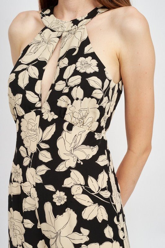 FLORAL HALTERNECK JUMPSUIT WITH OPEN BACK - Blu Lotus Boutique