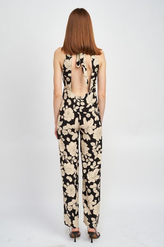 FLORAL HALTERNECK JUMPSUIT WITH OPEN BACK - Blu Lotus Boutique