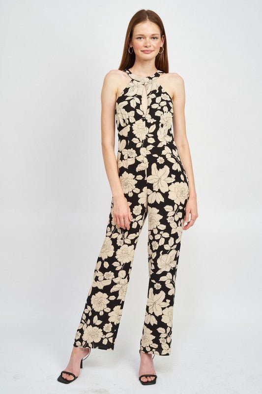 FLORAL HALTERNECK JUMPSUIT WITH OPEN BACK - Blu Lotus Boutique