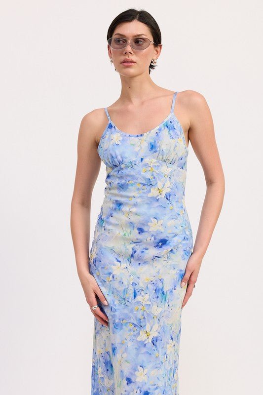 FLORAL SATIN SLIP MIDI DRESS - Blu Lotus Boutique