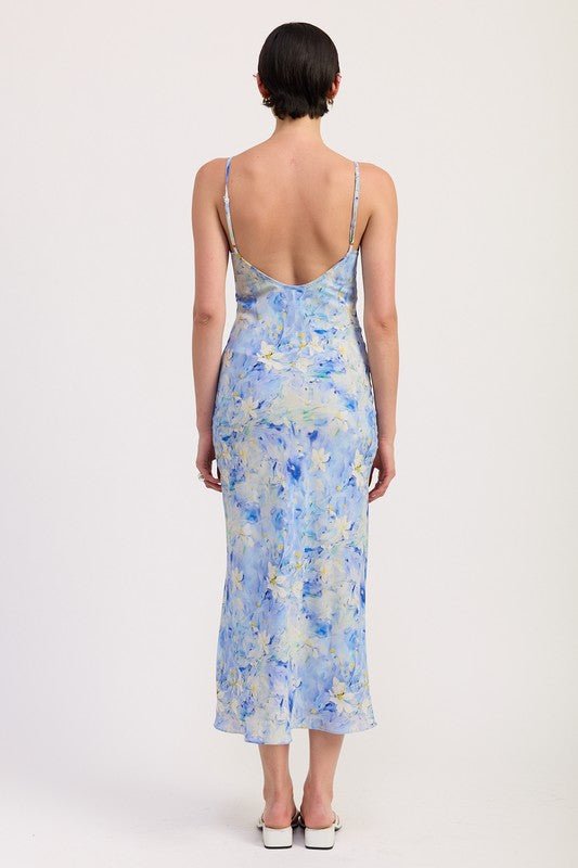 FLORAL SATIN SLIP MIDI DRESS - Blu Lotus Boutique
