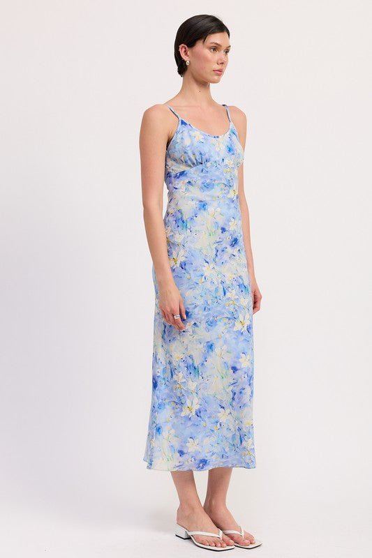 FLORAL SATIN SLIP MIDI DRESS - Blu Lotus Boutique