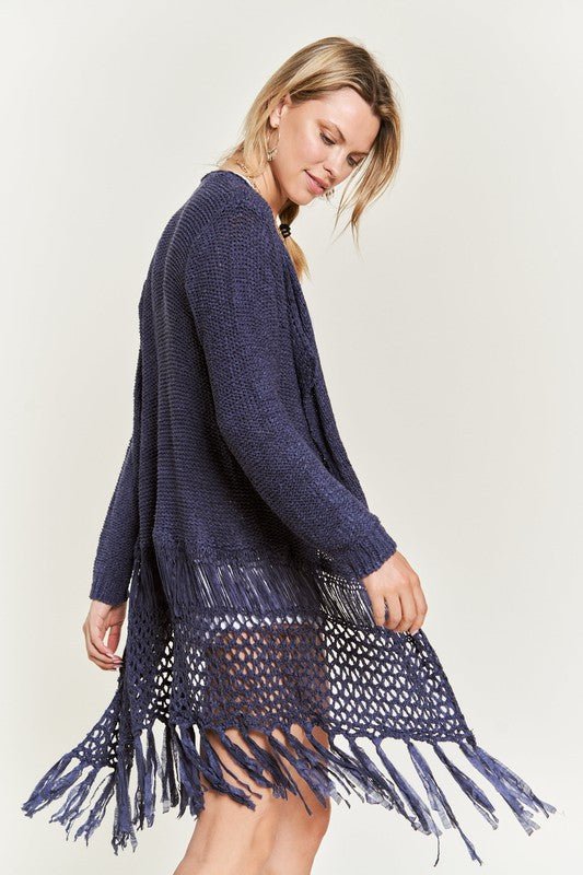 FRINGE KNIT CARDIGAN PLUS KRT1001 - Blu Lotus Boutique