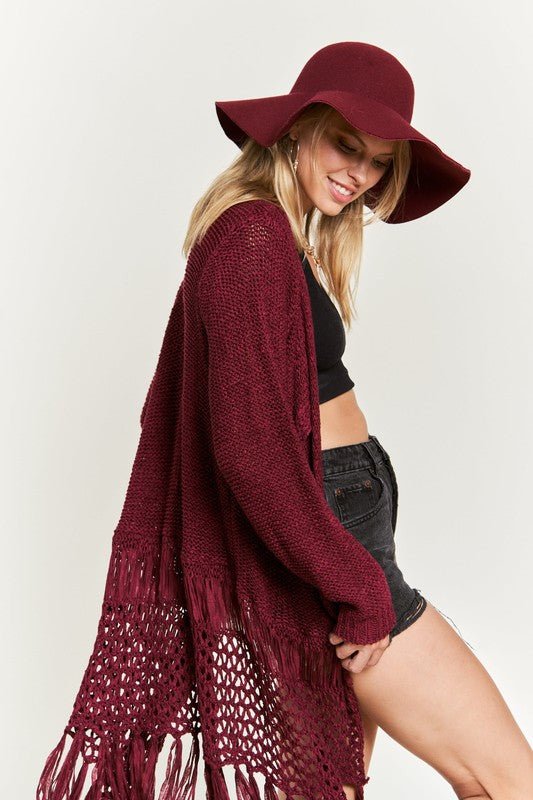 FRINGE KNIT CARDIGAN PLUS KRT1001 - Blu Lotus Boutique