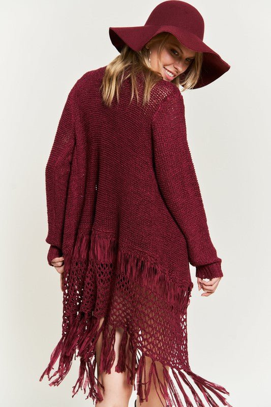 FRINGE KNIT CARDIGAN PLUS KRT1001 - Blu Lotus Boutique