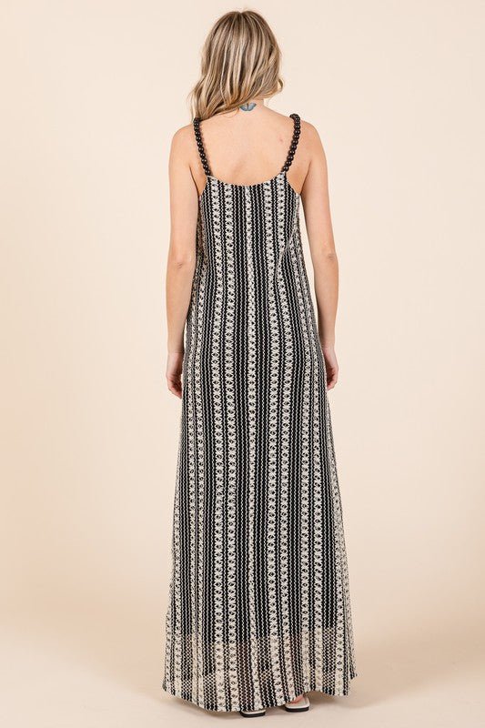 GeeGee Plus Size Striped Scoop Neck Beaded Strap Maxi Cami Dress - Blu Lotus Boutique